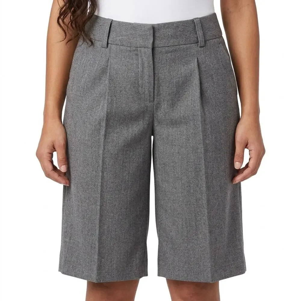 Banana Republic Martin 100% Wool Gray Pleated Bermuda Shorts Women Size 4